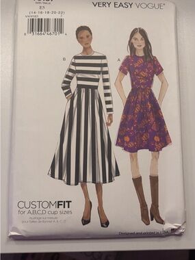 Vogue Women's Long Sleeve A-Line Dress Pattern - Sizes 14- 22